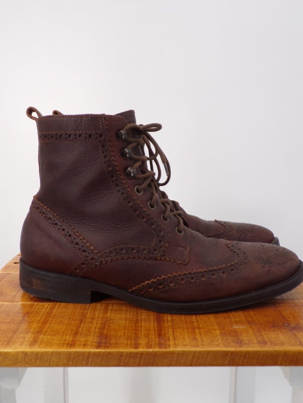 Johnston & Murphy Mens Brown Leather Wingtip Brogue Ankle Lace Up Boots sz 8 - Picture 4 of 10
